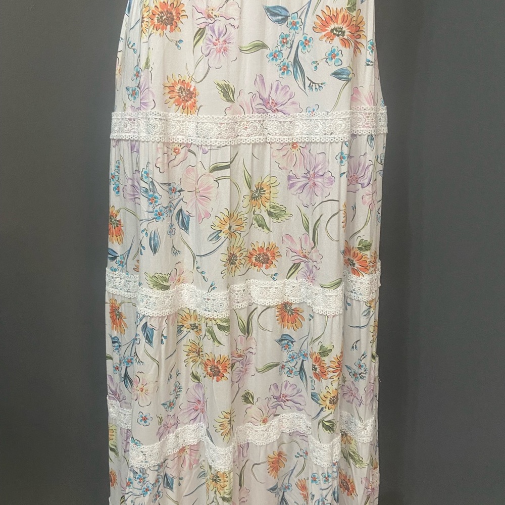 CROWN & IVY Long Maxi Floral Sundress Dress Milkmaid Tiered Lace Smocked XL - Picture 6 of 17